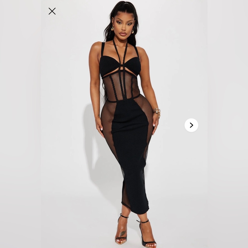 Fashion Nova Black Backless Mesh Dress